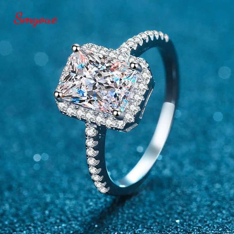 Smyoue Certified 2/1CT Radiant Cut Moissanite Engagement Ring Colorless VVS Dia Proposal Rings Sterg Sier Weddig Band
