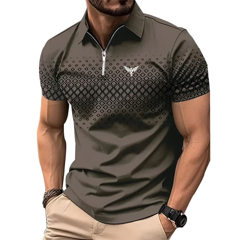 Men Personality Summer Fashion Sport Short Sleeve Casual Lapel Zipper Polo Shirt Men Print Polyester Quick Drying Polo Shirt Top 250224