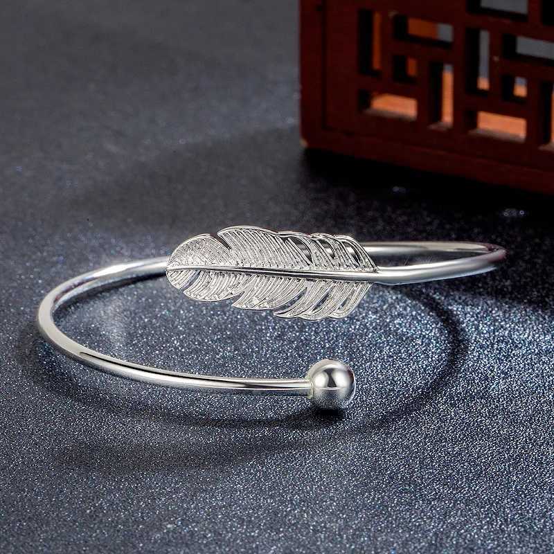 Feather Bangle Bracelet for Women Luxury Jewelry Rose Gold Silver Cuff Bangles W250227
