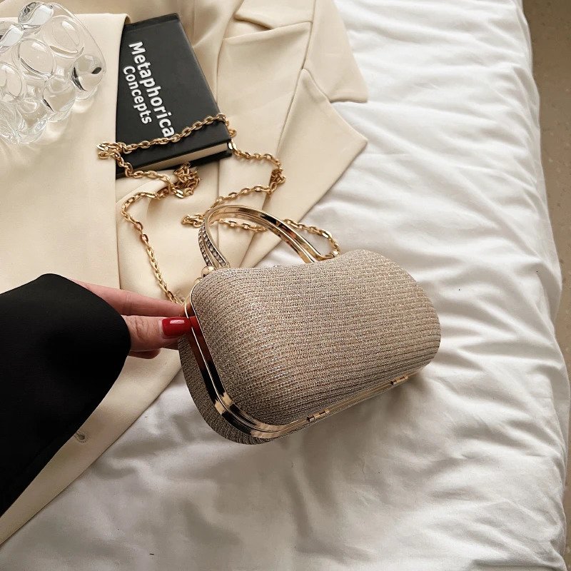 Chain Evening Bag Dinner Shoulder for Women Handbag Fashion Crossbody Bags Vintage Underarm Satchel Black 250221