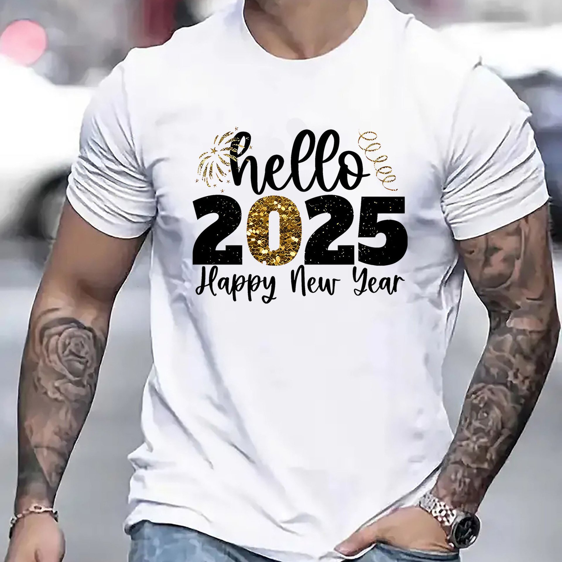 Designer Free Shipping 2025 Summer And Holiday Men's Fireworks Pattern T-shirt Casual Round Neck Short Sleeve
