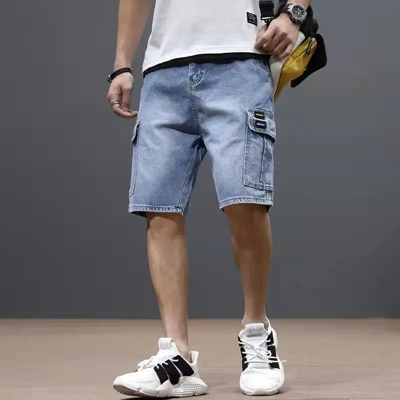 Arrival Fashion Mens Casual Loose Baggy Cowboy Pants Streetwear Cargo Summer Denim Jeans Straight Knee Length Shorts Male 250226
