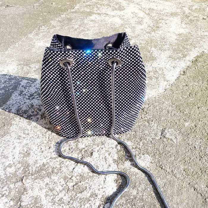 New Arrival Rhinestone Women Dinner Party Shoulder Bags Luxury Design Ladies Drawstring Crossbody Bag Shiny Chain Ladies Purse Handbags T250227