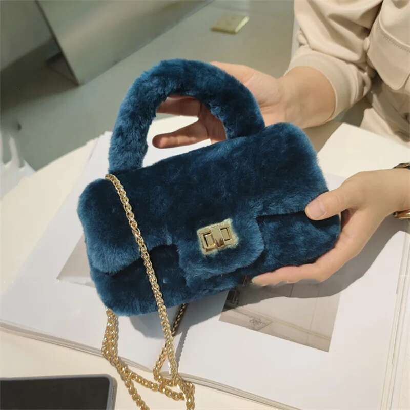 Fur Real Wool One Shoulder Bag Brand Designer Furry Mouth Red Envelope Women's Winter Handbag
