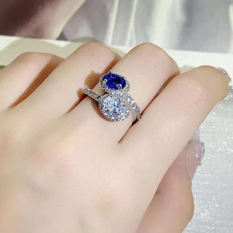Oval Two-color ing White sapphire rings for women drop ring noble S sterg sier opening adjustable