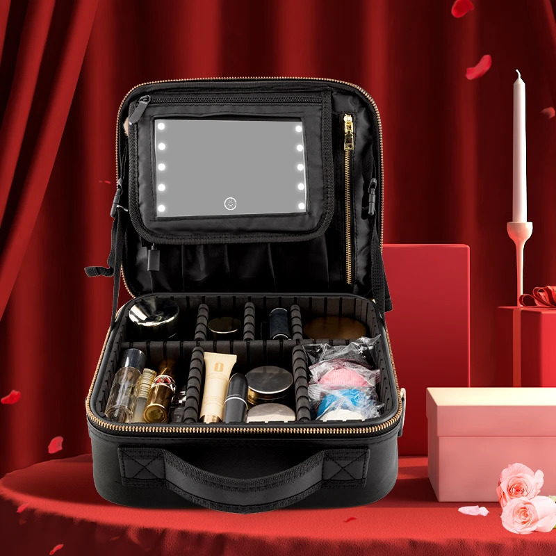Ship from US Missmeeca Smart LED Cosmetic Case With Mirror Travel Makeup Bag Large Capacity Beautician Skincare Product For Women 250227FBB