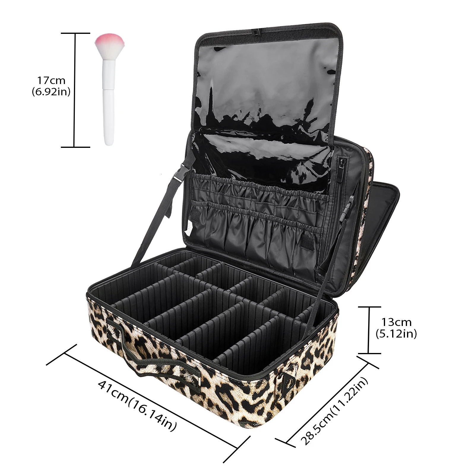 Ship from US AIMEI Extra Large Cosmetic Bag Vanity Case Makeup storage bag and Organizer Leopard print model With mirror 250227FBB