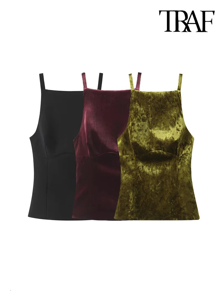 TRAF-Womens Strappy Tank Tops with Back Bow Straight Neck Side Zipper Female Camis Sexy Fashion 250226