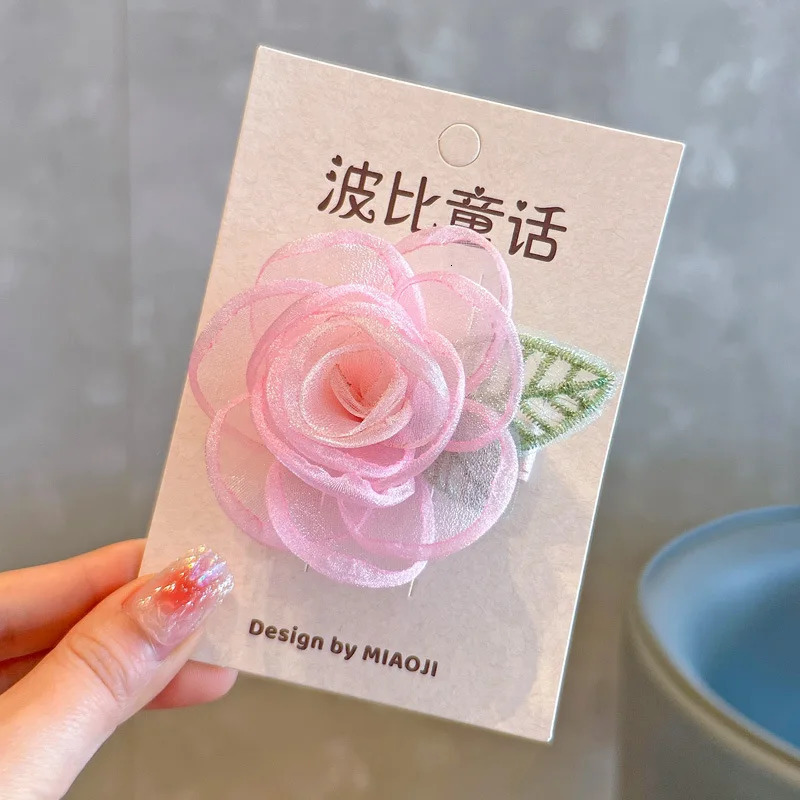30pcs cute hair clip Chiffon 3d Flower Lace Applique organza Chiffon Flower Lace 3d Flower Lace Applique for hair 250227