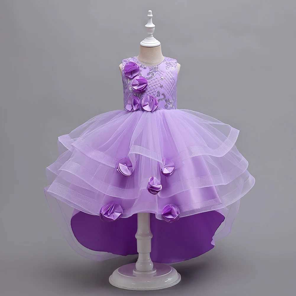 Girl's Dresses Pink Flower Girl Princess Tail Dress for 3 to 12 Year KID Birthday Party Dresses Y250227TPLH