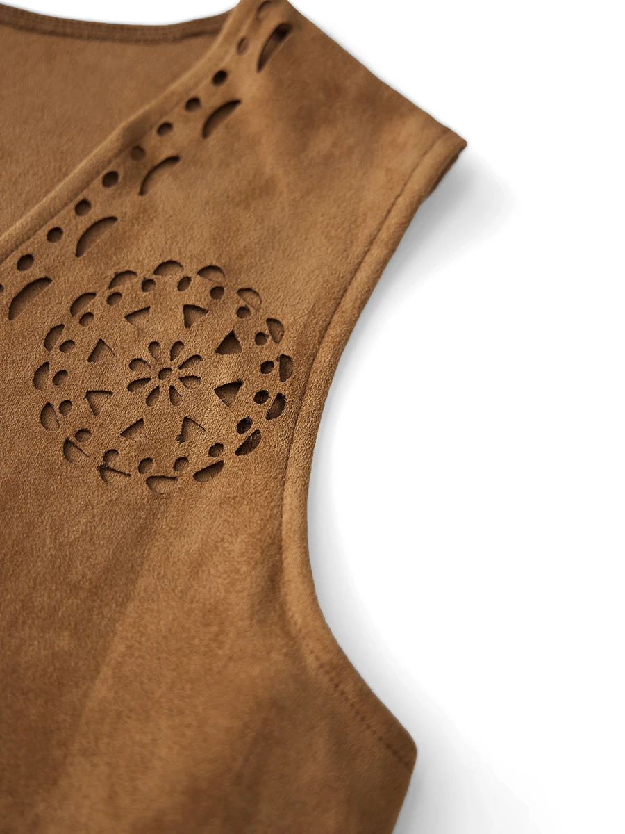 Womens Boho Fringe Faux Leather Vest Stylish Open Front Sleeveless Tassel Western Jacket Hippie Festival Wear 250226