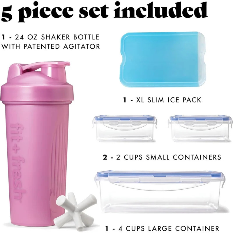 Ship from US BREE FitPak Meal Prep Lunch Box With Containers and Shaker Bottle For Men Women 6pc Wood Bag Kit 250227FBB