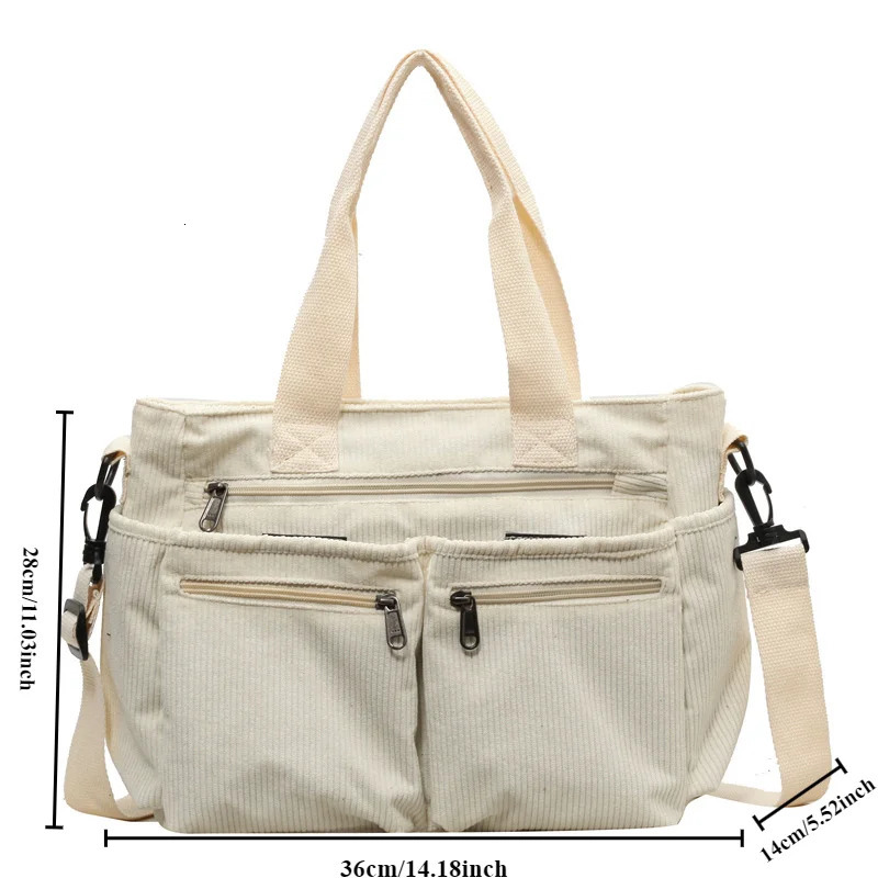 Womens highcapacity Corduroy handbag Korean fashion womens shoulder cross body work bag commuting handbag handbag 250218