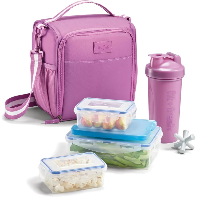 Ship from US BREE FitPak Meal Prep Lunch Box With Containers and Shaker Bottle For Men Women 6pc Wood Bag Kit 250227FBB