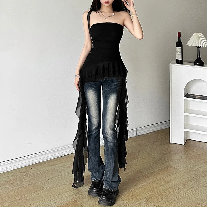 Nibber Spring Solid Color Sweet Gentle Cute All-match High Street Travel Sexy Women Chest Wrap ruched Tassel Vest 250226