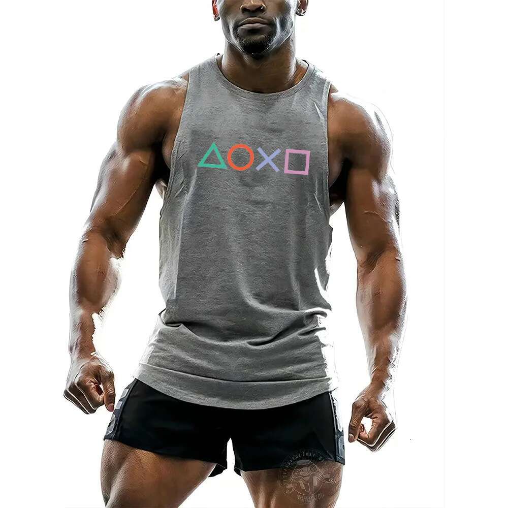Summer Gym Comfortable Breathable Sports Sleeveless Tank Top Color Digital 2D Geometric Printed Men's Sports Tank Top