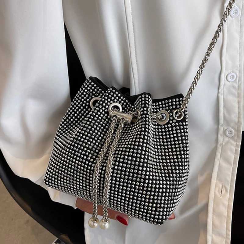 Bright Rhine Shoulder Bag Women Chains Crossbody Bag Drstring Bucket Handbag Luxury Lady Armpit Handbag Daily TotesXJ250227