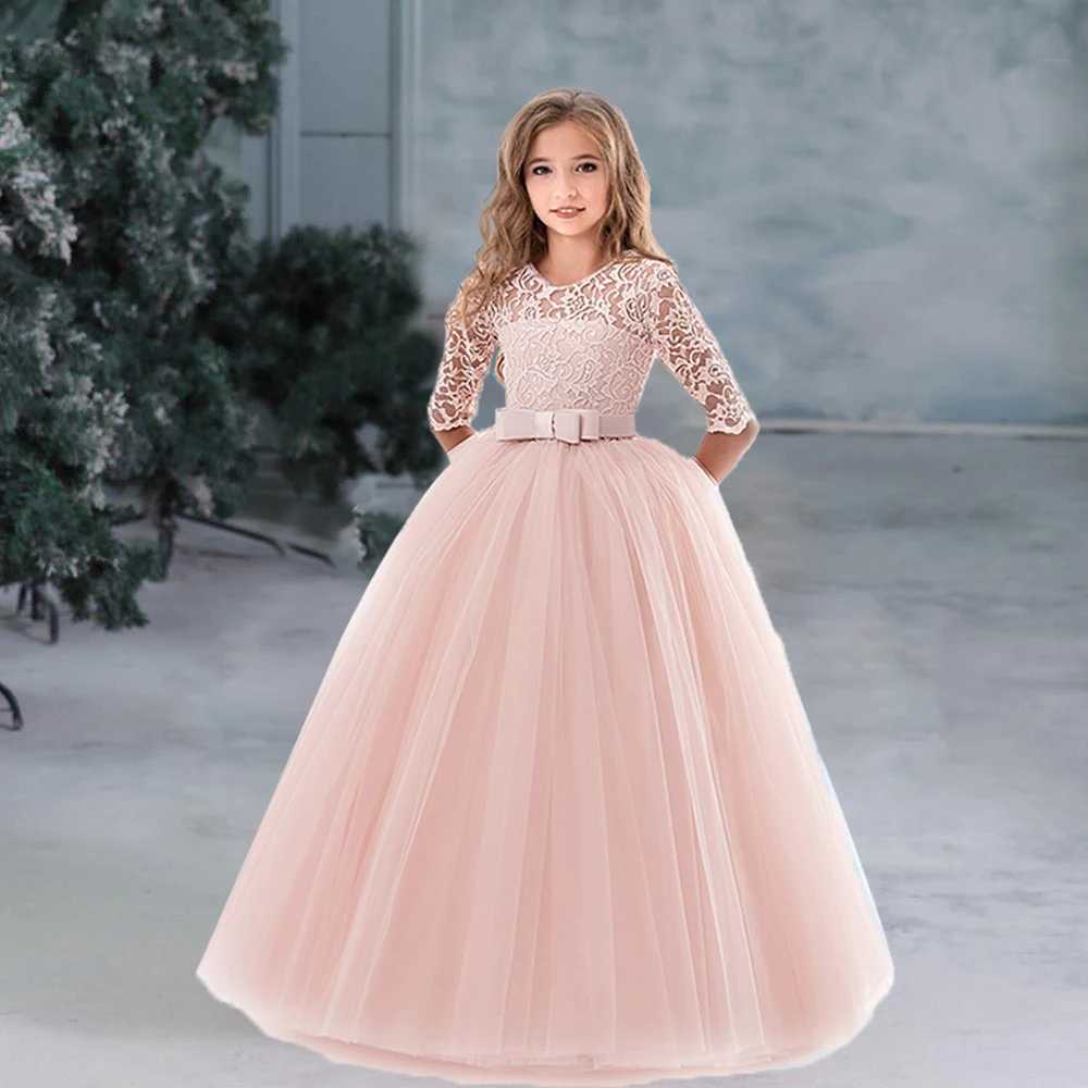 Girl's Dresses Teenager Wedding Party Dresses for Girls Lace Elegant Kids Birthday Pageant Long Dress Childrens Ceremony Junior Formal Dress Y250