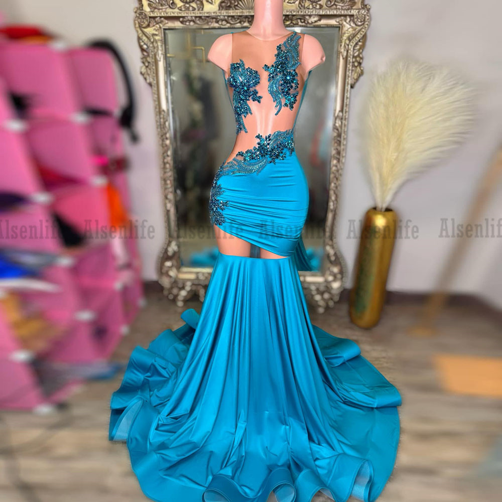 Elegant Prom Dresses For Black Girls Crystal Beading Mermaid Party Dress Long Evening Gowns Vestido De Gala Customized