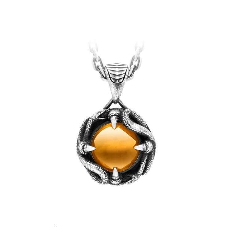 Endless Radiance Pendant Pure Sier Men's Made of Old Hip Hop Necklace with Amber Stone Inlay