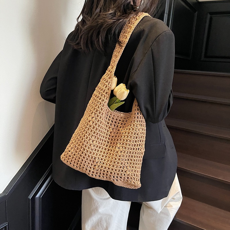 Summer New Ins Lazy Woven Beach Korean Edition Fashion Solid Color Single Shoulder Tote Bag #swissmilitary
