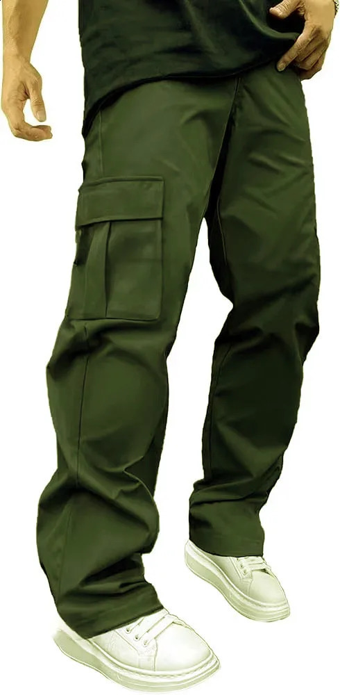 Woven fabric selling solid color casual inventory ordinary mens loose straight pipe work clothes drawstring multiple pockets 250228Z