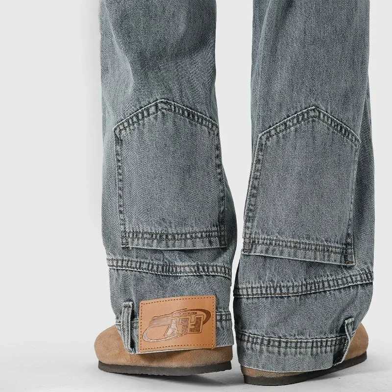 New Arrival Autumn Mens High Street Fashion Baggy Jeans Reverse Pocket Design Straight Wide Leg Denim Trousers Solid Color Y2K Vintage Jean Z250228