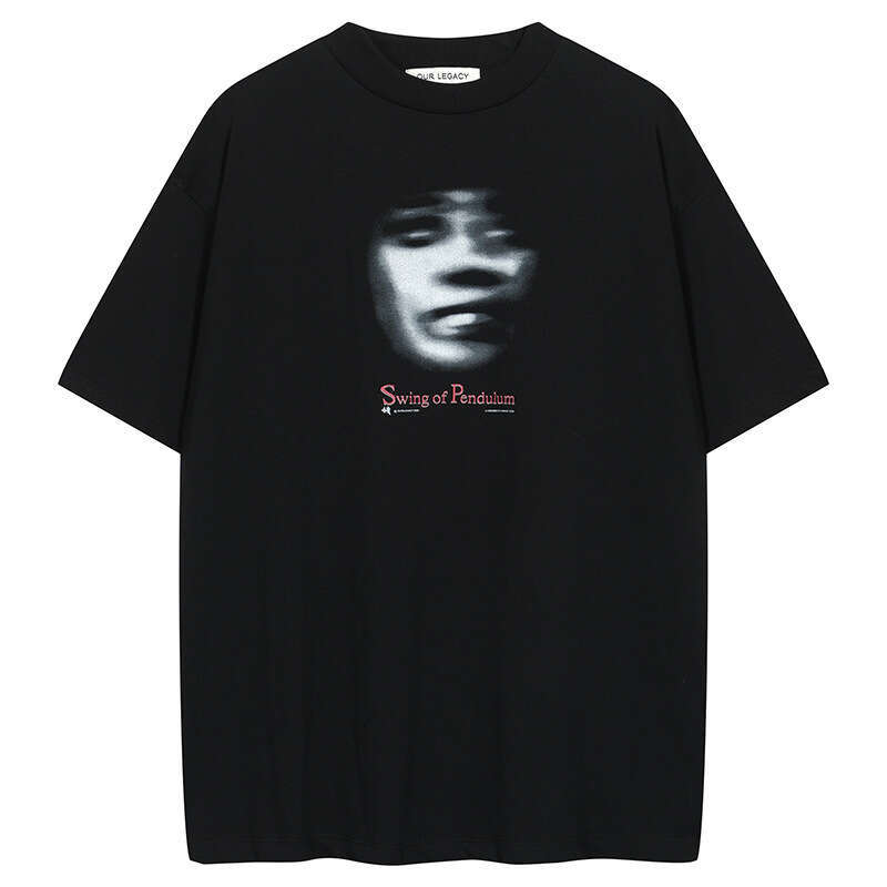 Small niche fashion brand OURLEGACY fuzzy face printed T-shirt for men and women, loose round neck, high street short half sleeved, couple