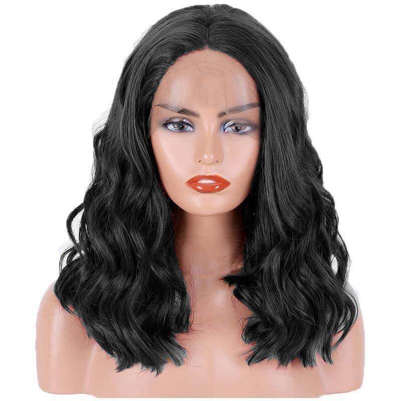 HD Front Lace Wig Front Female Hand Hook Fluffy Short Curly Fiber Full Headset Lace Wig Wine Red Black