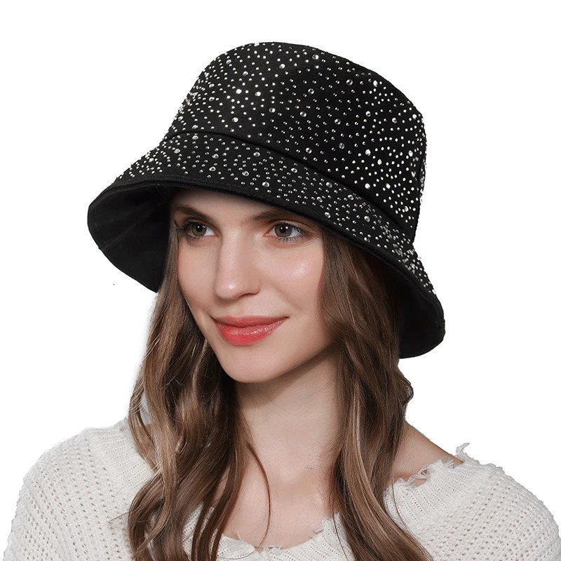 Summer Y2k Bucket Hat Women Fashion Rhinestones Cap For Ladies Visor Cotton Panama Hats Casual Spring Autumn Fisherman Caps 250227