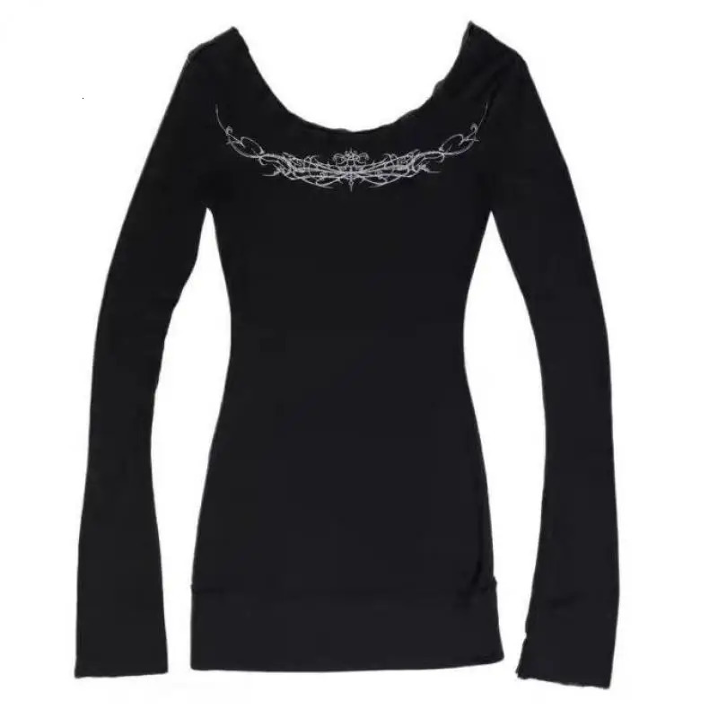 Seeslim Gothic Graphic T Shirts Women Long Sleeve Korean Fashion 2000s Clothes Y2k Slim Spring Autumn Tops Tees Female Clothing 250227