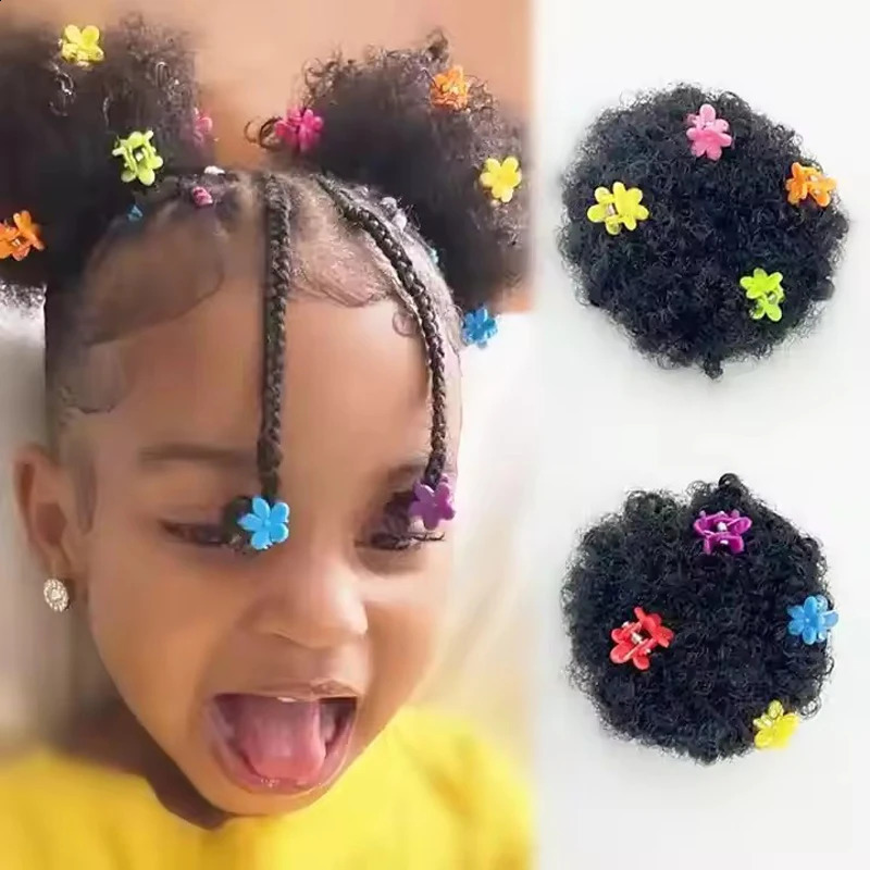 2 pieces/pack twisted bun African puffs with elastic and floral editing suitable for girls and children 250227