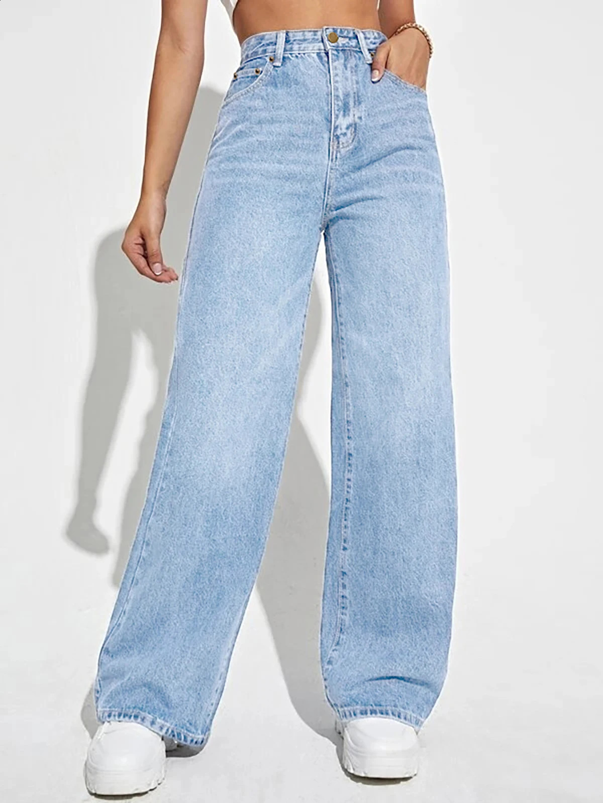 womens wear European and American loose Denim wide leg pants slimming high waist allmatch jeans for women 250228