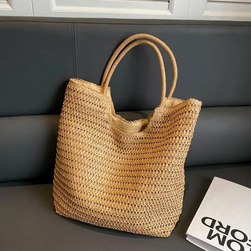 Ship from US Women Summer Beach Straw Bags Handmade Rattan Woven Shoulder Large Capacity Bag Bohemian Casual Travel Handbag 250227FBB