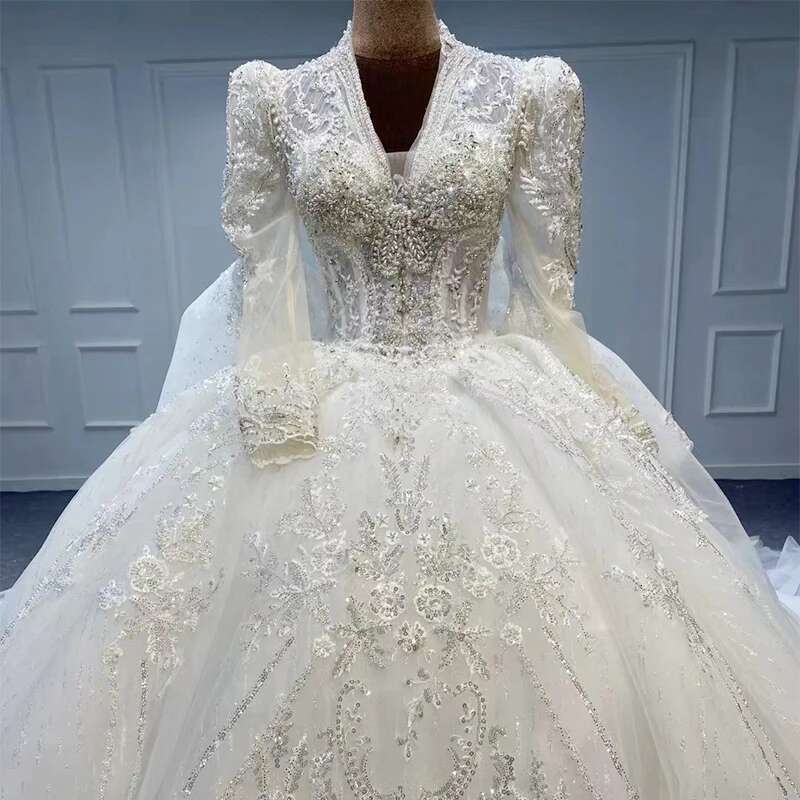 Custom Modern Dress Bride, V Neck Organza Ball Gown, Wedding Dresses For Women, Beads, Sequins, Lace, Robe Marriage