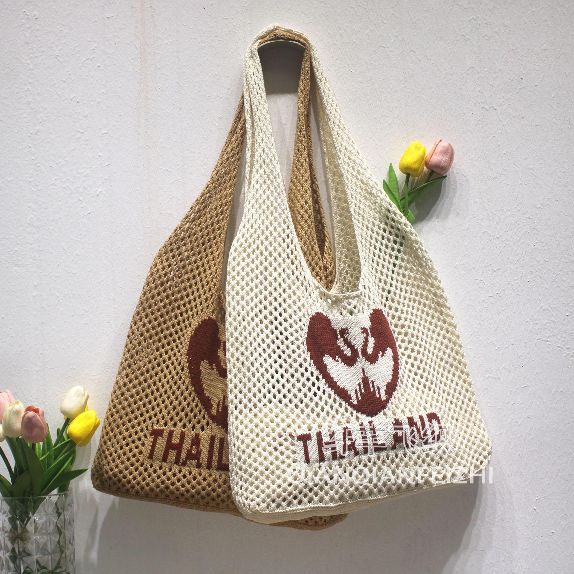 Spring and summer lazy style beach vacation tote 2025 knitted hollowed out shoulder woven bag #swissmilitary