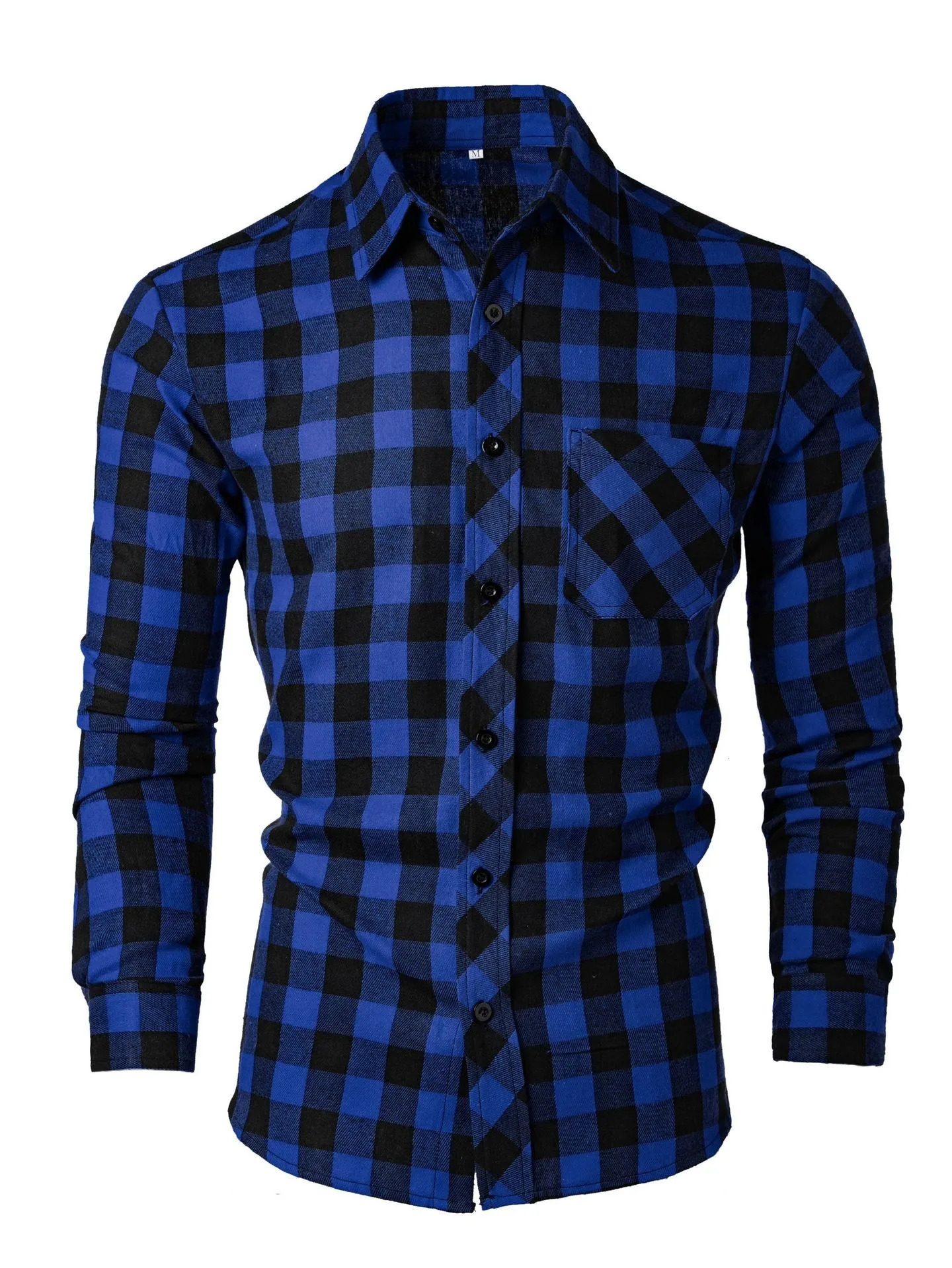 Mens Spring and Autumn Leisure Long Sleeve Lapel Plaid Shirt 250226