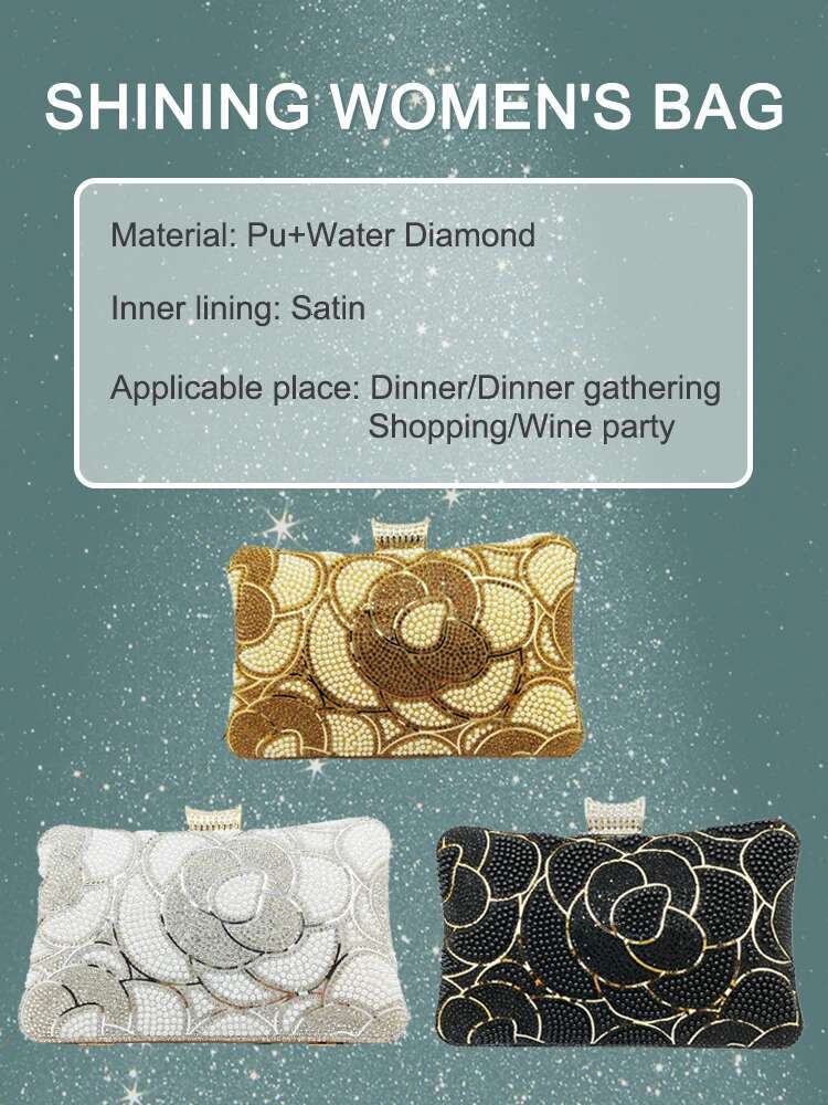 Party Banquet Glitter Handbags Fashion Elegant Crystal Bridal Wedding Bags Rhie Women's Evening Clutch Bag
