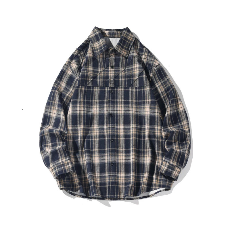 Autumn long sleeved mens retro plain shirt street clothing Korean loose casual size 5XL 250226
