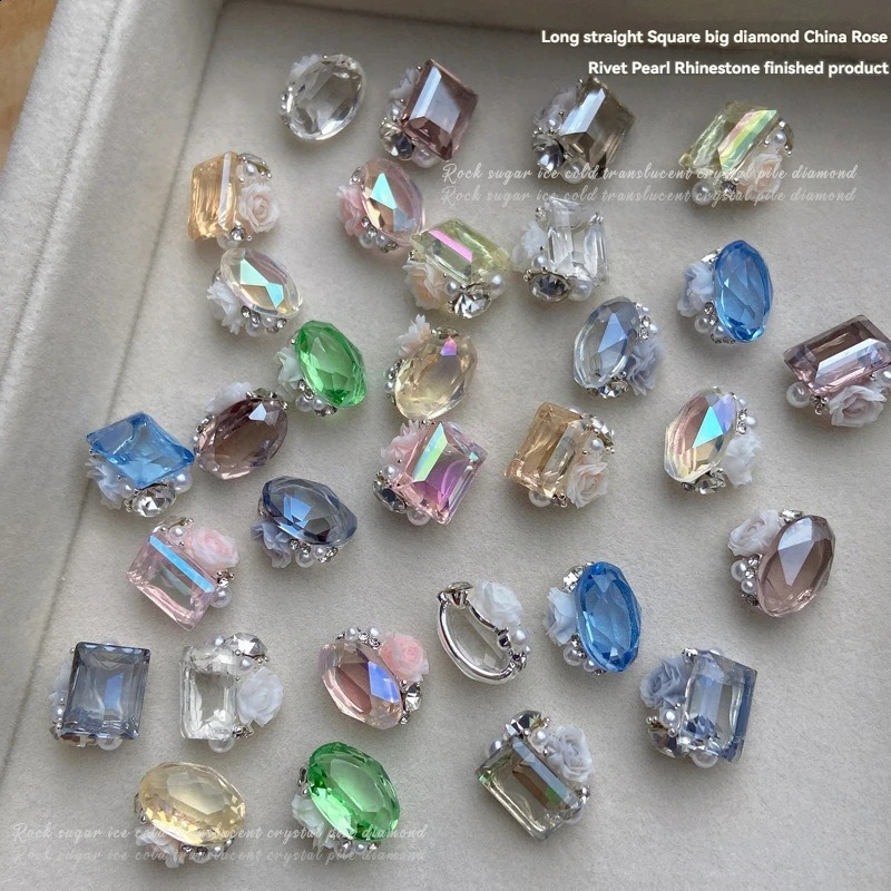 10PCS Eggs Rose Flowers Pile Crystal Nail Art Rhinestones Glitter DIY Crafts Manicure Glass Jewelry Making Stones 250214
