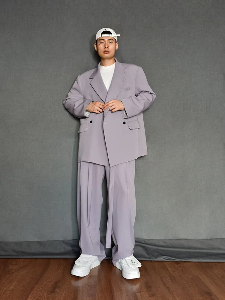 er Men Loose Fit Double Breasted Blazer Two Piece Set Oversized Suit Business Casual Outfits Suit Fashion Matching Set 250224