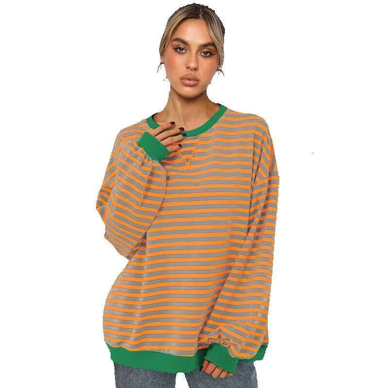Striped Women's Oversize Hoodie Sweatshirts Custom Made With Loose Lazy Lantern Sleeves And On Back For Winter
