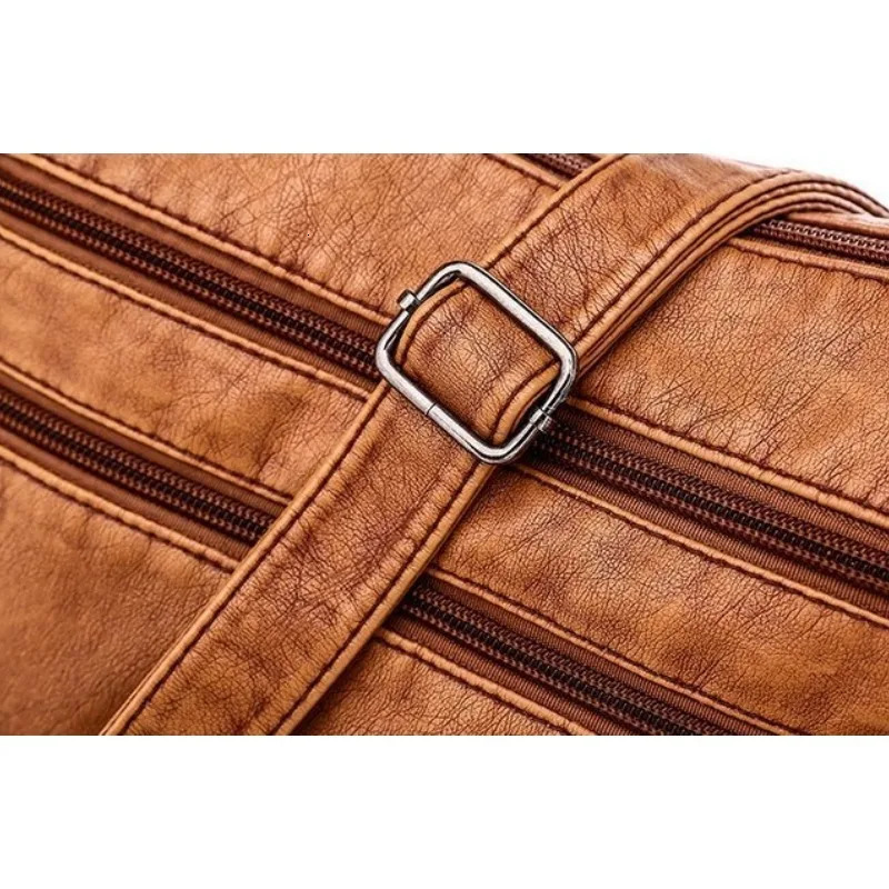 Washed leather womens bag 2024 European and American retro shoulder bag versatile largecapacity crossbody bag PU soft leather 250218