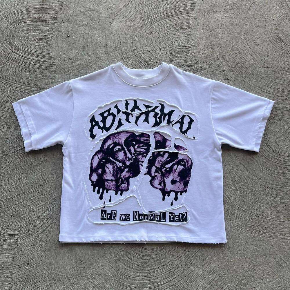 New trendy American street style summer patch embroidered unisex loose dark and funny pattern T-shirt
