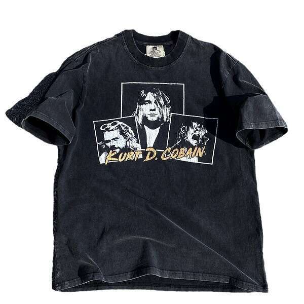 Nirvana band Ke himself looks like Kurt Cobain short vtg high street rap couple half sleeved trendy T-shirt
