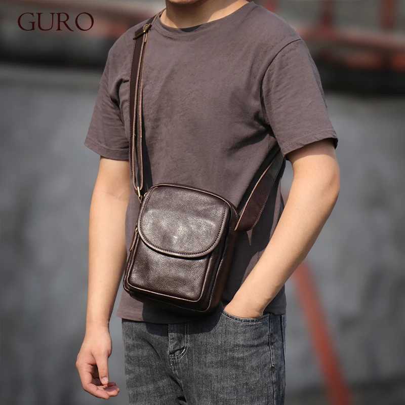 2025S Designer GURO High Quality Head Layer Cowhide Bag Mens Genuine Leather Small Crossbody Mans Satchel Daily Mobile PouchC250222 Shoulder crossbody