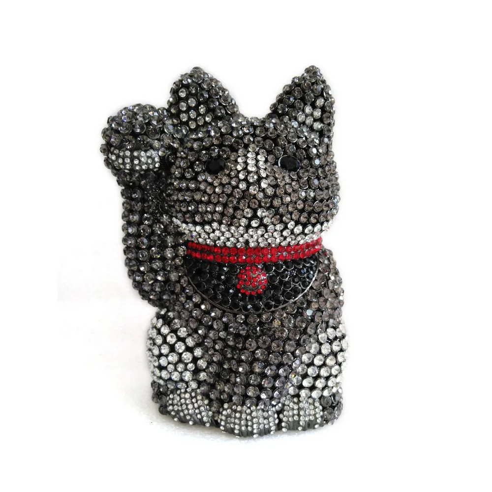 XIYUAN Lucky Cat Shaped Diamonds Evening Bags Female Metal Crystal Clutch Purse Animal Party Handbag Women Mini Clutches 250218