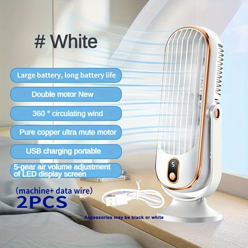1PC, portable conditioning fan, large battery dual electric motor, small conditioner, 5-speed air cooling fan 720 ° surr