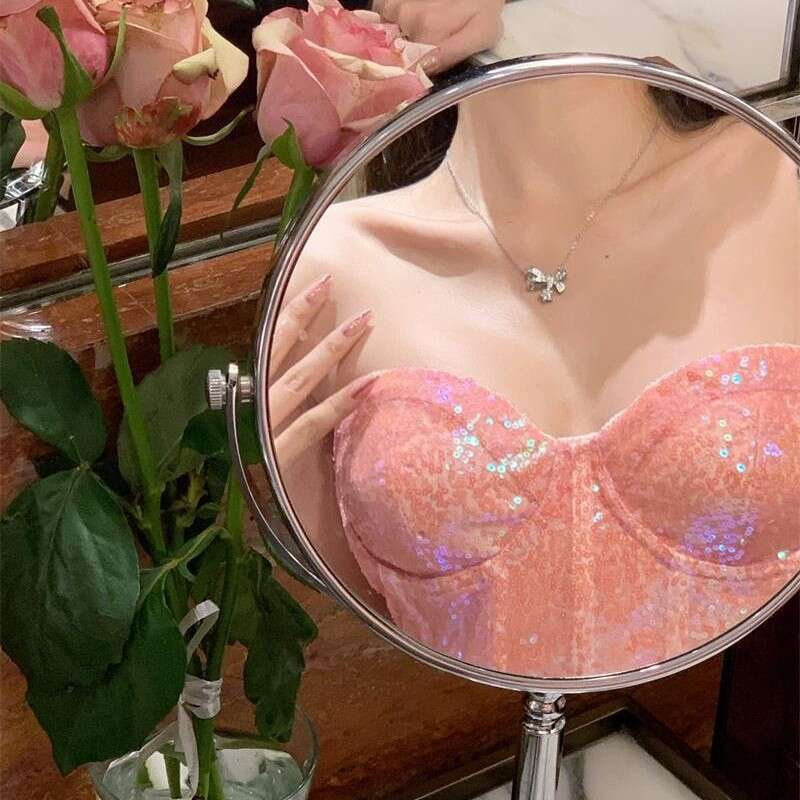 Fishbone corset with chest cushion, spicy girl sexy style, wearing camisole, small vest, heavy industry sequin strapless top for women