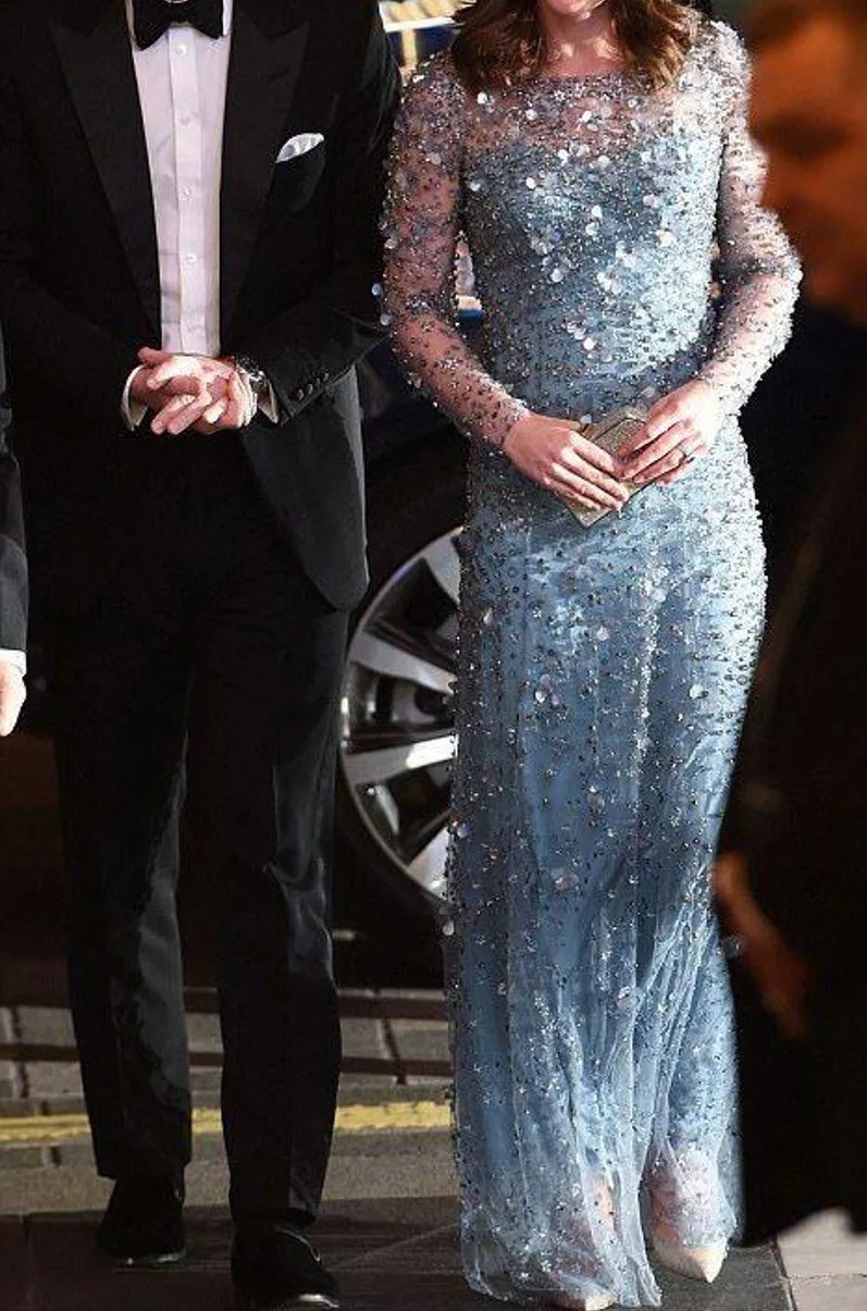 2025 Crystal Prom Dress Light Blue Jewel Sheer Neck Long Sleeve 3D wers Seqyubs Evening Formal Gowns Birthday Robe De Soiree